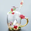 320 / 350ML Bella tazza smaltata, vetro, set per la casa, tè ai fiori, tazza di caffè in cristallo, boccale di birra, regalo di nozze per coppia 210326