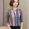 Moda Baskı Şifon Bluz Kadın Gömlek Uzun Kollu Artı Boyutu Kadın Tops Şerit OL Bluz Bayan Giyim Blusas 0092 30 210323