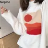 NEPLOE WINTER Kleding Koreaanse Chique Print Knit Bijgesneden Pullovers Suiner Mujer Halve Turtleneck Sweater Voor Vrouwen Losse Jumper Jas 210422