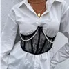 Bustiers Corsets 2022 femmes taille formateur Corset dentelle perles chaînes Cincher Shaper hauts avec soutien de poitrine pour les filles noir