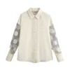 Kadınlar Moda Polka Dot Patchwork Bluzlar Vintage Zarif See Through See Ofis Giyim Gömlek Kadın Chic Tops 210520