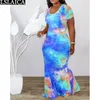 Woman Dress Summer Tie Dye Long Sleeve O Neck Ladies Maxi Plus Size Fashion Holiday es Vestido De Mulher 210515