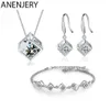 5 Style 925 Sterling Silver Jewelry Sets Zircon Square Cube Necklace+Earrings+Bracelet For Women Gift