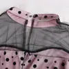 Robes décontractées Grande taille Femmes Polka Dot Maxi Robe Perspective Mesh Couture Tempérament A-ligne Transparent O-Cou Party2895