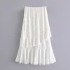 スカートの女性白いレースJupe Longue Femme Fairy Boho Altle Haute Ruffle Midi Blanche Spring Summer Faldas Largas Elegantes 210521