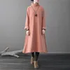 Johnature Swetal Bluza Suknie Dla Kobiet Turtleneck Zimowy Polar Z Długim Rękawem Color Ciepłe szaty Vintage Dresses 210521