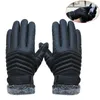 Gants sans doigts 1 paire hommes synthétiques PU Golves hiver chaud cinq doigts poignet coupe laine épaissir Touches écran fourrure mitaines M8694