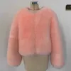 排他的なレディーススウィートピンクのコントラストフェイクファーコートラグジュアリーデザイントレンディ冬ジャケットコート女性温かいアウターウェアT191209