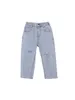 Tg coreano ins primavera verão crianças meninas jeans calças de qualidade elástico cintura outono crianças buraco calças
