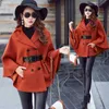 Herbst Winter Hohe Qualität Wollschal Cape Poncho Mantel Mit Gürtel Frauen Koreanische Lange Hülse Plus Größe Damen Woll Cape Mäntel 210930