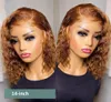 #27 Color Short Curly Bob Wig Lace Front Human Hair For Women Brazilian Honey Blonde Kinky Curl Synthetic Closure Frontal Wigs