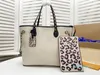 Genuine Couro Emboss 2 Pcs Leopard Ombro Shopping Sacos Moeda Bolsa Totes Designer Bolsas Mulheres Moda Crossbody