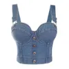 Sxthaenoo mode sexig denim jeans kvinnoknapp bustier bra nattklubbfest beskuren toppväst plus storlek 210623