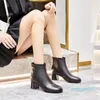 Boots Cotton Warm Top Layer Cowhide Ladies Fashion For 2021 Winter Leather Thick Heel Women Low-tube High-heeled Shoe