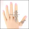 Cluster Gothic Punk Rock Rhinestone Cross Knuckle Joint Armor Long Fl Adjustable Finger Rings Gift For Women Girl Fashion Jewelry Drop Deliv