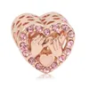 925 Sterling Silver CHARMS MUM Heart diamond 18k rose gold Fit Original European bead DIY Bracelet pandora charm Fashion Jewelry Accessories