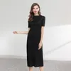 Vrouwen jurk ronde hals geplooide korte mouw vrouwelijke elegante temperament mode zomer 2h263 210526