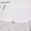 yitimuceng花柄レース用ブラウスレースシャツストレートパフスリーブスクエアカラー夏韓国ファッショントップ210601