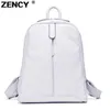 ZENCY Women 100% Full Top Genuine Real Cow Leather Cowhide White Gray Beige Pink Yellow Backpacks Ladies Schoolbag Teenagers Bag