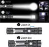 Powerful T6 Flashlight 3 mode Super bright Led Torch with pen clip outdoor mini zoom flashlights for hiking camping