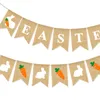 Décorations de Pâques Lapin Toile De Jute Bannière Drapeaux Lapin Carotte Suspendu Bunting Guirlande Printemps Party Favors Cheminée Décor XBJK2201