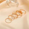 Vintage Gold Alloy Ring Sets For Women 5PCS/Set Punk Wide Link Chain Fashion Irregular Geometric Heart Finger Rings