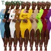 Femmes Robe Designer Slim Sexy Moulante Split Robes Col Carré Couleur Unie À Manches Longues Maxi Jupe Clubwear Vêtements Plus La Taille 9 Couleurs