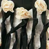 [Eam] Kvinnor Black Pocket Floral Bow Stor Storlek Blazer Lapel Långärmad Lös passform Jacka Mode Vår Höst 1DD6226 21512
