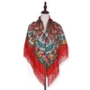 Mulheres Russo Square Scarf Cobertor Fringed Shawls Retro Floral Impresso Scarves Ladies Headkewhiew Hijab Hewjab Cabeça Bandana