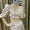 Women Two piece set Pink Polka Dot Cropped top & Woman Mini skirts Summer Beach Holiday Sexy Kawaii Woman Clothing 210709