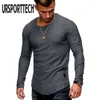 Ursporttech T Shirt Hombres Tamaño grande Manga larga O-cuello Sólido Algodón Manga completa Camiseta Hombres Camisas casuales para hombres Fitness Tops Tees 210528