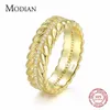 100% Solid 925 Sterling Silver Gold Color Lucky Tree Leaf Stackable Finger Ring For Women Fashion Anniversary Jewelry 210707