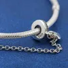 Solid 925 Sterling Silver Two-tone Family Heart Safety Chain Charm Fits European Pandora Style Jewelry Bead Bracelets