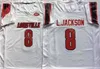 Men University Football College 8 Lamar Jackson Jersey Red Black White Away Team Color All Stitched Breathable Good Quality