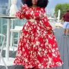 4xl 5xl grande taille africaine Dres rouge imprimé fleuri à manches longues longueur de plancher grande soirée élégante Vestidos Maxi 210623