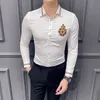 Dólar dourada branca camisa homens luva longa slim encaixe vestido camisa homens forma forma formal casamento smoking macho roupas m-4xl 210527