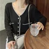 Yedinas Vintage Cardigan Kvinnor Sweater Koreansk Långärmad V Neck Patchwork Coat Short Plus Size Feminino 210527