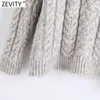 Zevity mujeres moda cuello alto cuello fuera del hombro diseño casual tejido suéter dama manga larga chic jerseys tops S488 210603