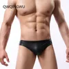 Homens cueca preta patente couro briefs sexi underwear homem bikini sexy u convexo gay gay lingerie sissy