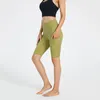 Sommarleggings kvinnor shorts kvinnor yoga byxor fitness sport tights fickor med hög midje slips färgämne naken höfter fempunkt