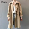 Batwing Långärmad Loose Casual Windbreaker Kvinnor Solid Office Coat Kvinna Vänd ner Krage Lady Elegant Trench 210515