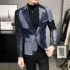 Marka mody patchwork geometryczny nadruk męski męski blezer vintage blezer hombre casual apartament men kurtka jesienna kratę Stylowa blezer 220310