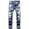 Męskie fajne rozdarcia Stretch designerskie dżinsy w trudnej sytuacji Ripped Biker Slim Fit myte motocyklowe Denim męskie hip-hopowe modne męskie spodnie T1019