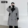 IDEFB / Męska nosić jesień zima kratę kolor patchwork luźny duży rozmiar średniej długości woolen płaszcz do męskiego podwójnego długiego płaszcza 210524