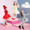 Knitted Sweater Dress for Girls Autumn Winter Clothes Ribbed Long Sleeve Kids Party Costume Casual Wear Princess Christmas 211231