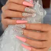 Valse nagels 24 stks extra lange hele diamant kist ballerina nail art full cover feest charmante groothandelsset prud22