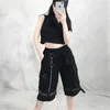 Harajuku streetwear mulheres casuais harem shorts com corrente contínua carga preta gótico moda legal hip hop longa calças capris 210611