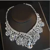 Grote Rhinestone Bridal Sieraden Sets Verzilverd Crystal Crown Tiaras Ketting Oorbellen Set voor Bruid Haaraccessoires