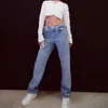 DwoTyle повседневная полная длина брюки высокий WiAst Chakework цепи хитание цвета прямые винтажные джинсы для женской одежды мода 210629