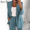 Knapp 2021 Koreanska Kvinnors Blazers Kvinnor Streetwear Coat Jacket Ficka Solid Office Lady Elegant Blazer Endast Blazer G2543 x0721